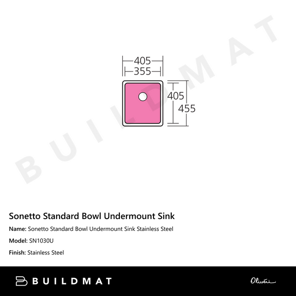 Oliveri Sonetto Standard Bowl Undermount Sink Stainless Steel