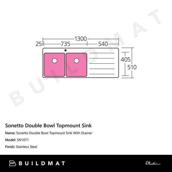 Oliveri Sonetto Double Bowl Topmount Sink with Right Drainboard