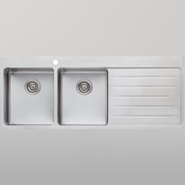 Oliveri Sonetto Double Bowl Topmount Sink with Right Drainboard