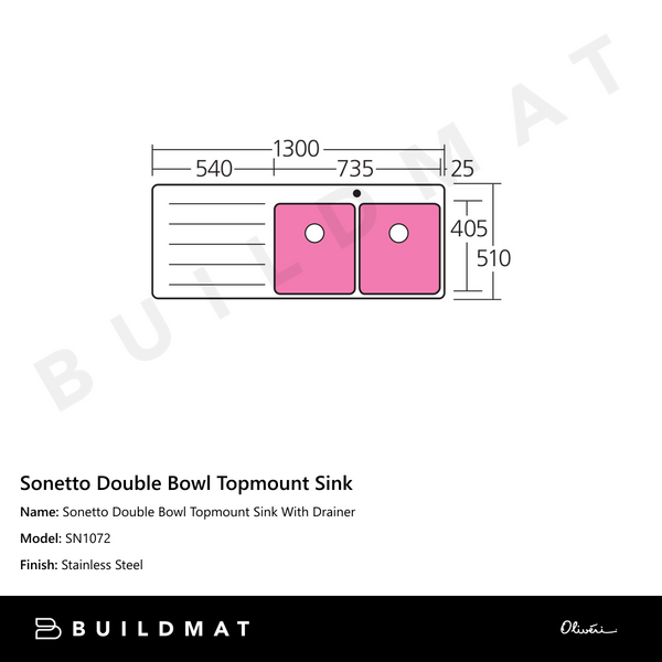 Oliveri Sonetto Double Bowl Topmount Sink with Left Drainboard