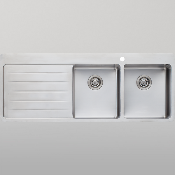 Oliveri Sonetto Double Bowl Topmount Sink with Left Drainboard