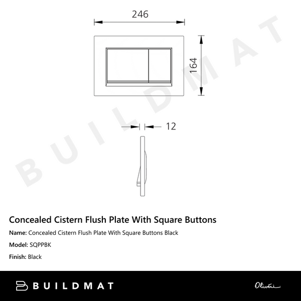 Oliveri Concealed Cistern Flush Plate With Square Buttons Black