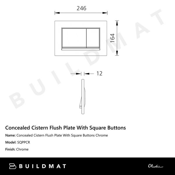 Oliveri Concealed Cistern Flush Plate With Square Buttons Chrome