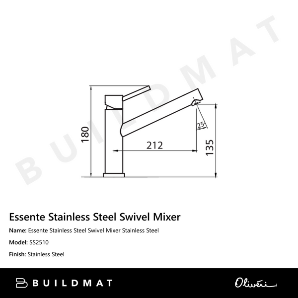 Oliveri Essente Stainless Steel Swivel Mixer Stainless Steel