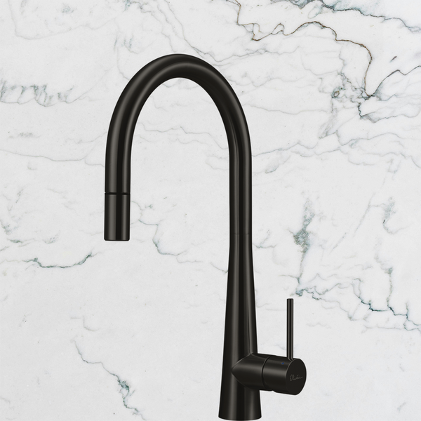 Oliveri Essente 316 Stainless Steel Goose Neck Pull Out Mixer Lead Free Brushed Black