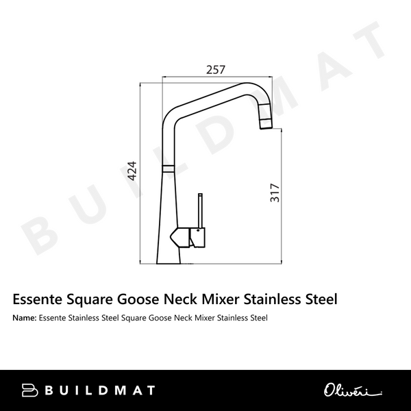 Oliveri Essente Stainless Steel Square Goose Neck Mixer Stainless Steel
