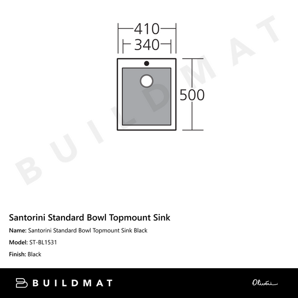 Oliveri Santorini Standard Bowl Topmount Sink Black