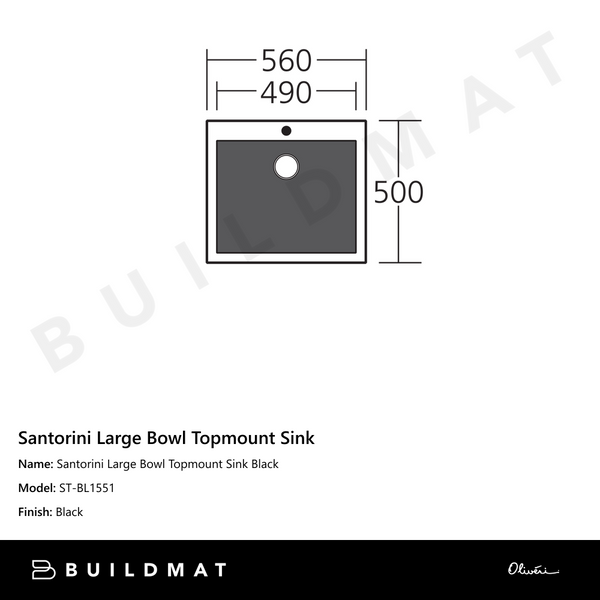 Oliveri Santorini Large Bowl Topmount Sink Black