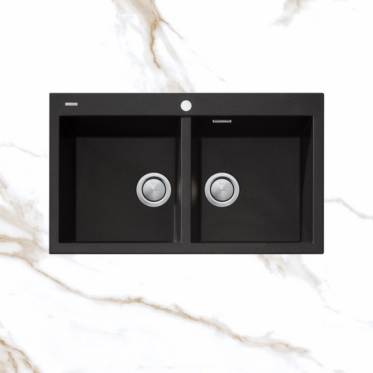 Santorini Double Bowl Topmount Sink 1TH with Overflow Black