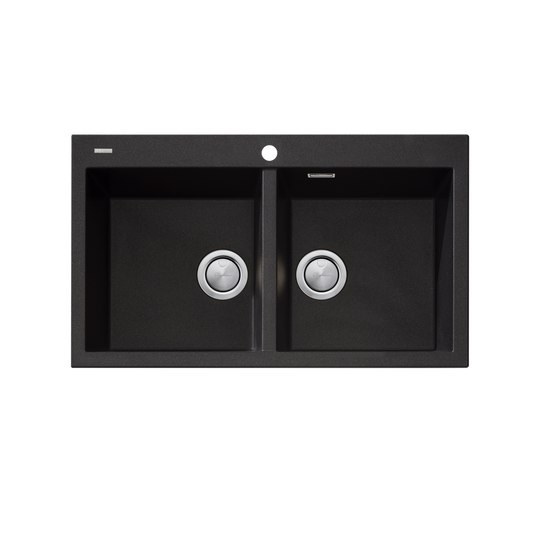 Santorini Double Bowl Topmount Sink 1TH with Overflow Black