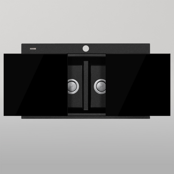 Oliveri Santorini Double Bowl Topmount Sink With Glass Top Black