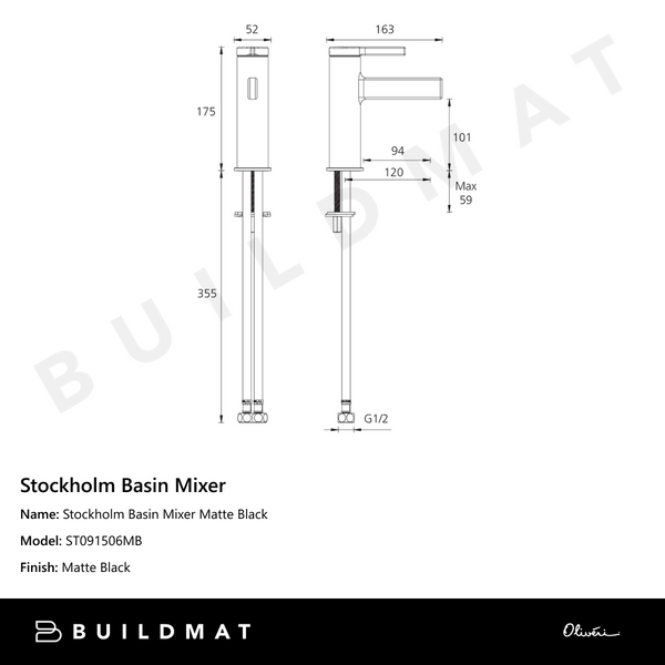 Oliveri Stockholm Basin Mixer Matte Black