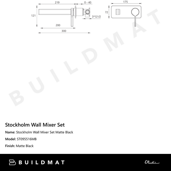 Oliveri Stockholm Wall Mixer Set Matte Black