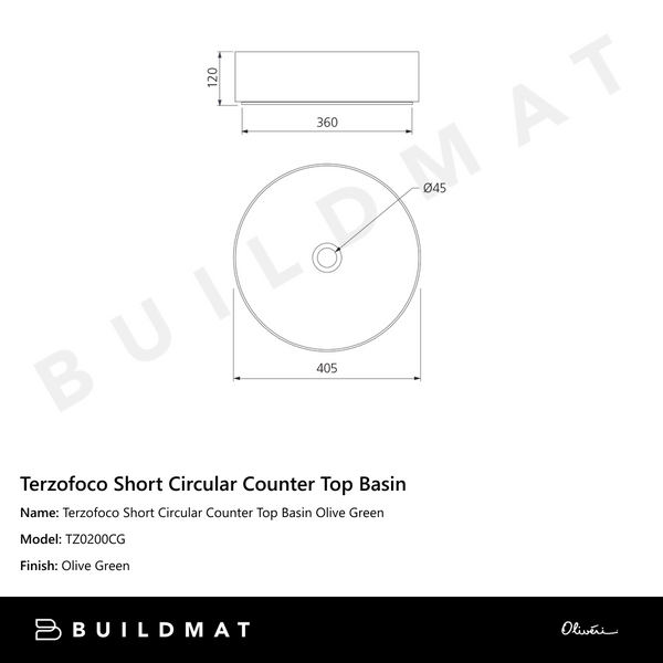 Oliveri Terzofoco Short Circular Counter Top Basin Olive Green