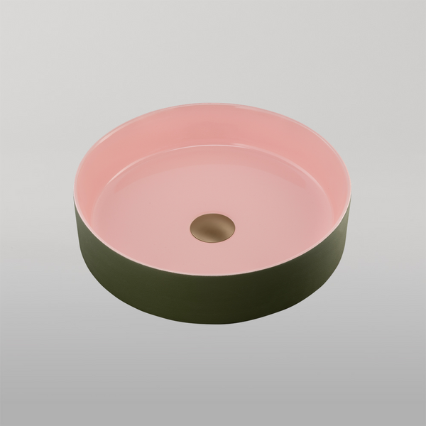 Oliveri Terzofoco Short Circular Counter Top Basin Olive and Salmon