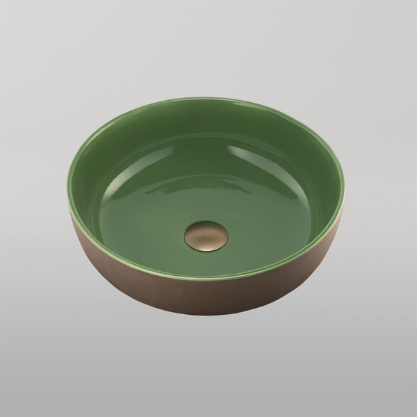Oliveri Terzofoco Curved Counter Top Basin Natural Earth and Sage Green