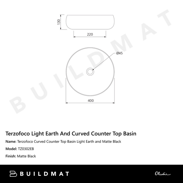 Oliveri Terzofoco Curved Counter Top Basin Light Earth and Matte Black