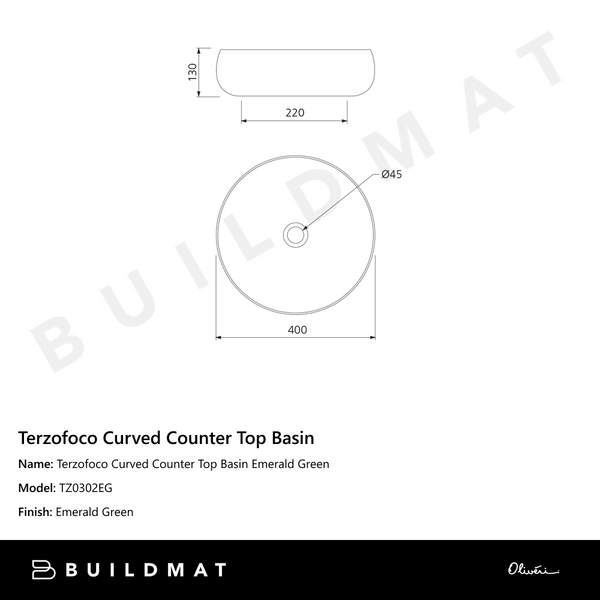 Oliveri Terzofoco Curved Counter Top Basin Emerald Green