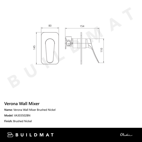 Oliveri Verona Wall Mixer (Trim Kit Only) Brushed Nickel