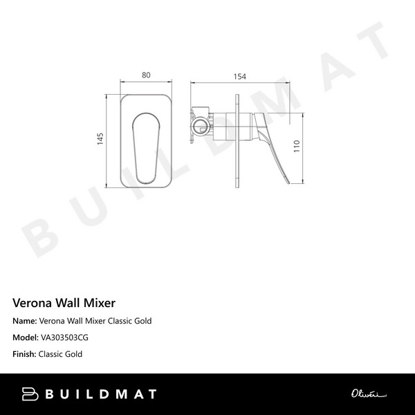 Oliveri Verona Wall Mixer (Trim Kit Only) Classic Gold