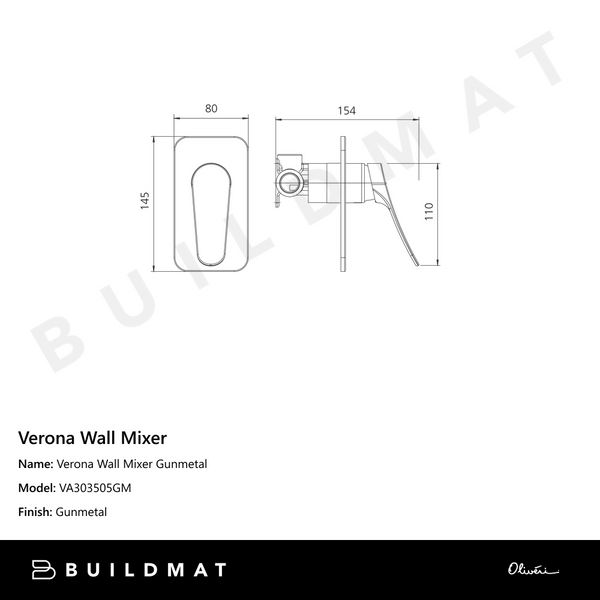 Oliveri Verona Wall Mixer (Trim Kit Only) Gunmetal