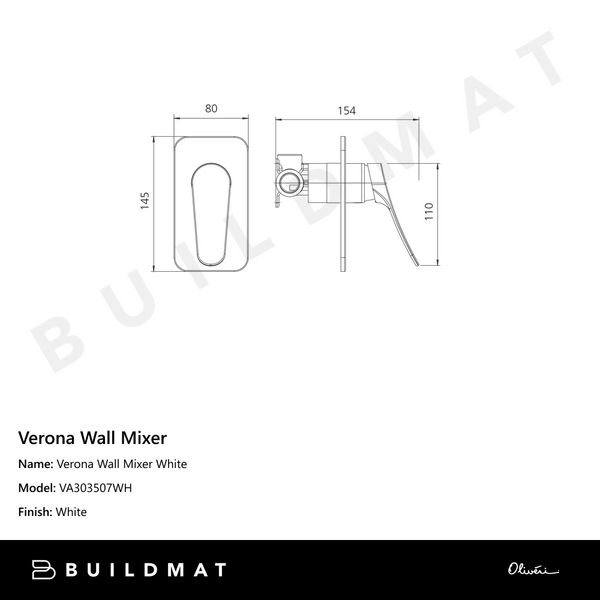 Oliveri Verona Wall Mixer (Trim Kit Only) White