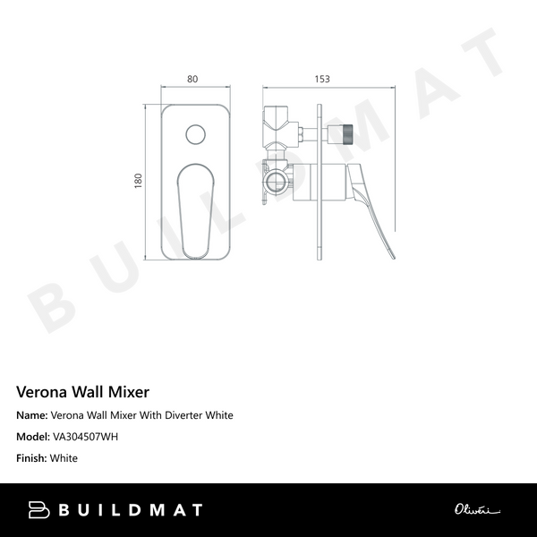 Oliveri Verona Wall Mixer With Diverter (Trim Kit Only) White