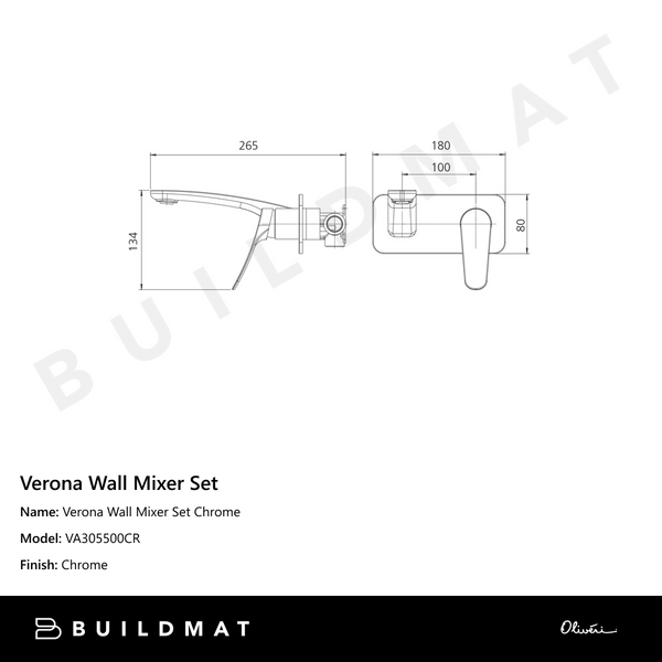 Oliveri Verona Wall Mixer Set (Trim Kit Only) Chrome