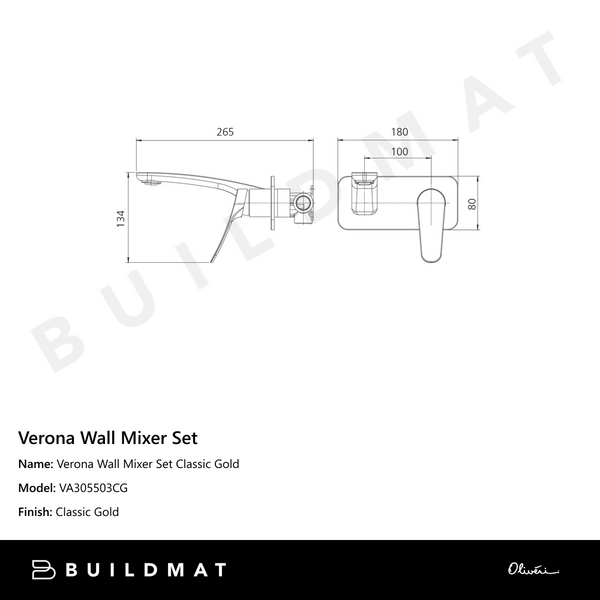 Oliveri Verona Wall Mixer Set (Trim Kit Only) Classic Gold