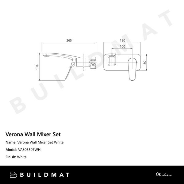 Oliveri Verona Wall Mixer Set (Trim Kit Only) White