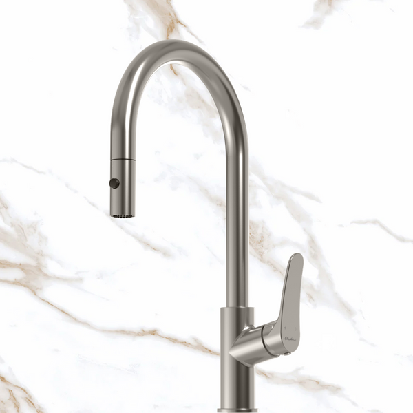 Oliveri Verona Pull Out Gooseneck Spray Mixer Brushed Nickel Lead Free