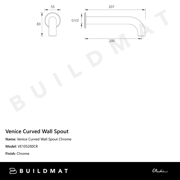 Oliveri Venice Curved Wall Spout Chrome