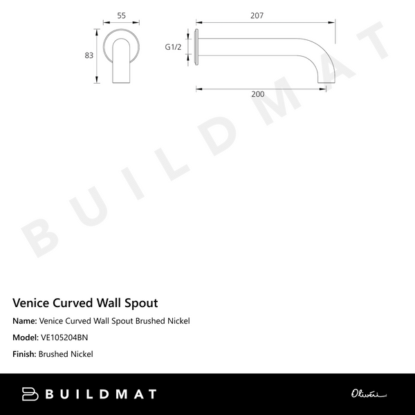 Oliveri Venice Curved Wall Spout Brushed Nickel