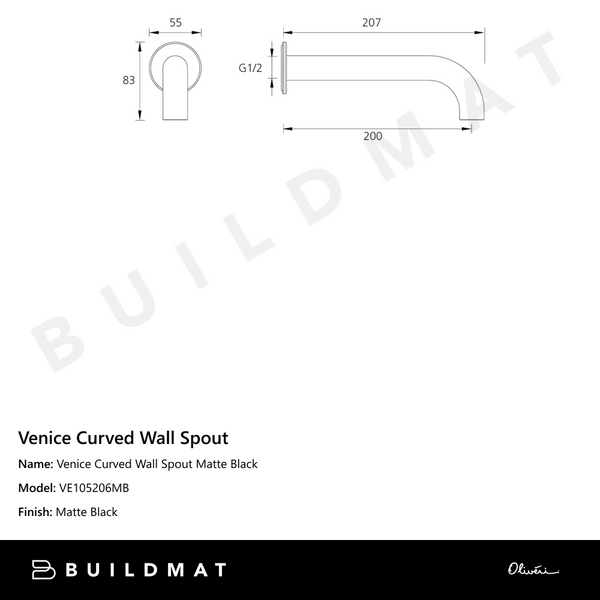 Oliveri Venice Curved Wall Spout Matte Black