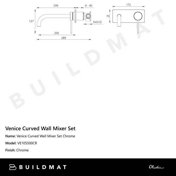 Oliveri Venice Curved Wall Mixer Set Chrome