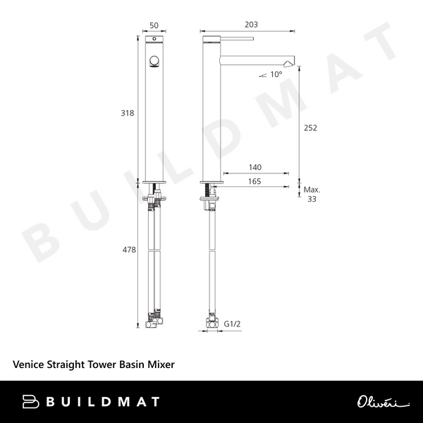 Oliveri Venice Straight Tower Basin Mixer Gunmetal Lead Free