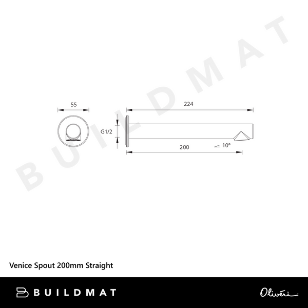 Oliveri Venice Spout 200mm Straight Matte Black Lead Free