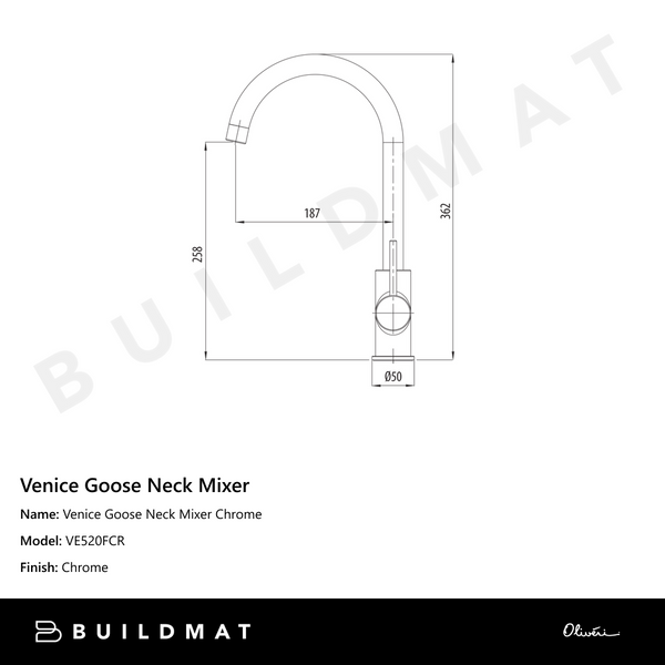 Oliveri Venice Goose Neck Mixer Chrome