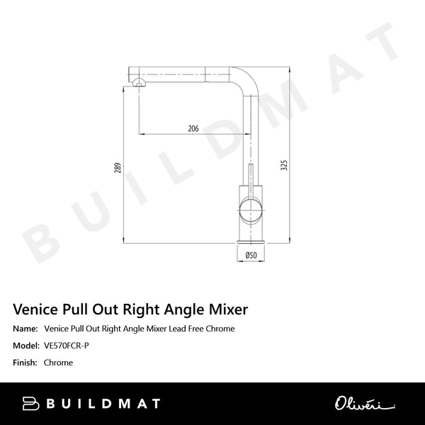 Oliveri Venice Pull Out Right Angle Mixer Lead Free Chrome
