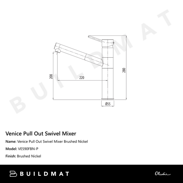Oliveri Venice Pull Out Swivel Mixer Brushed Nickel