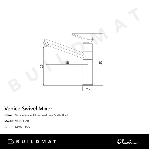 Oliveri Venice Swivel Mixer Lead Free Matte Black