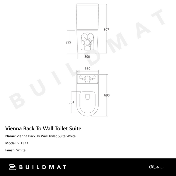 Oliveri Vienna Rimless Back To Wall Toilet Suite White
