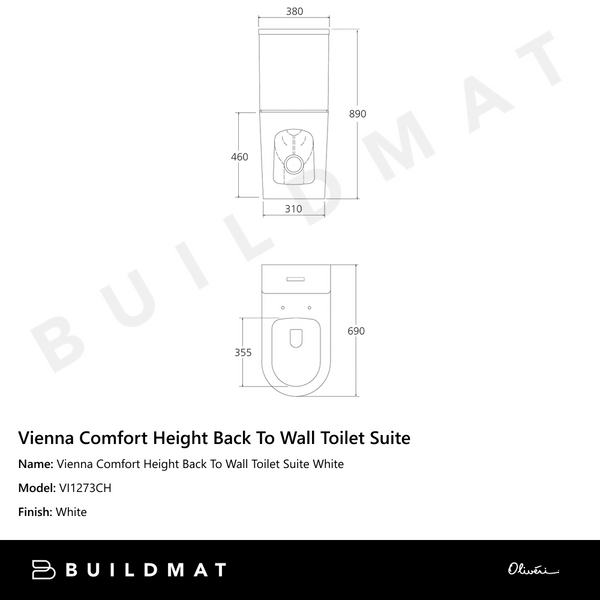 Oliveri Vienna Comfort Height Back To Wall Toilet Suite White