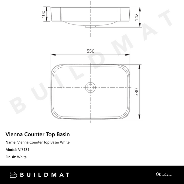 Oliveri Vienna Counter Top Basin White
