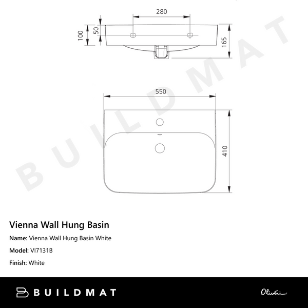 Oliveri Vienna Wall Hung Basin White