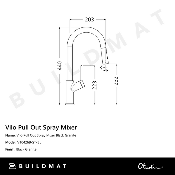 Oliveri Vilo Pull Out Spray Mixer Black Granite