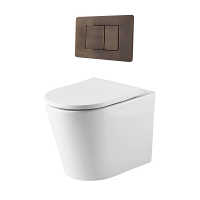 Alma Vintage Antique Brass In Wall Rimless Toilet Suite with Square Buttons