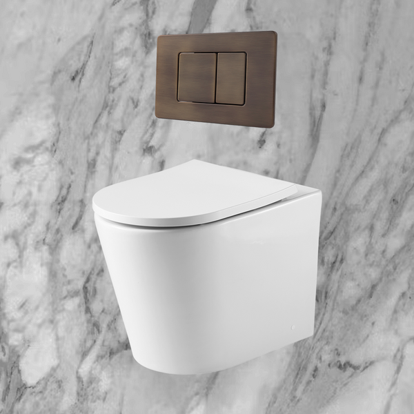 Alma Vintage Antique Brass In Wall Rimless Toilet Suite with Square Buttons