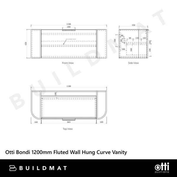 Otti Bondi 1200mm Satin White Fluted Wall Hung Curve Vanity