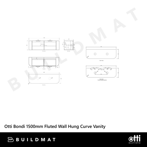 Otti Bondi 1500mm Satin White Fluted Wall Hung Curve Vanity